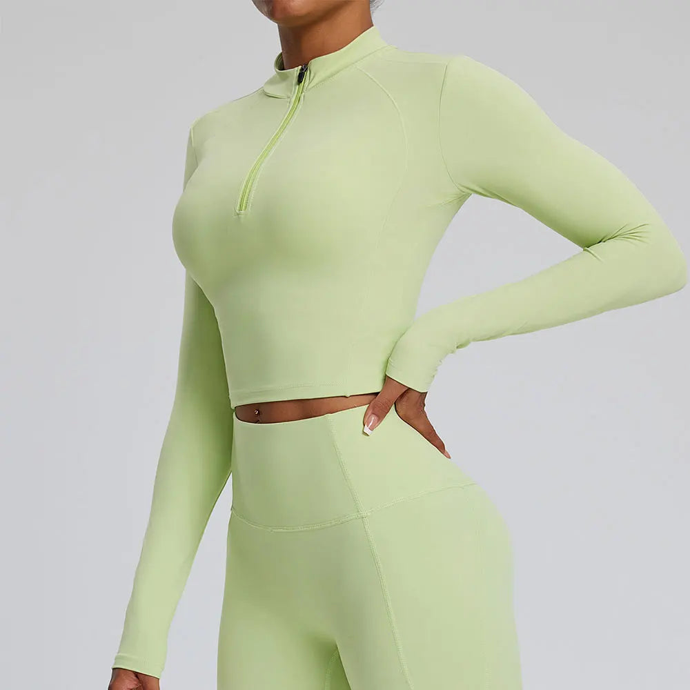 Yellow-Green Quarter Zip for yoga, pilates, running, or any kind of active lifestyle, offering breathable and stylish activewear.